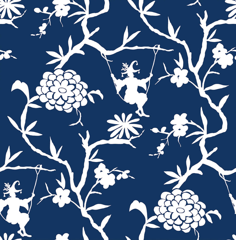 NW36602 chinoiserie silhouette botanical peel and stick wallpaper from NextWall