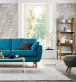 NW36608 chinoiserie silhouette botanical peel and stick wallpaper living room from NextWall