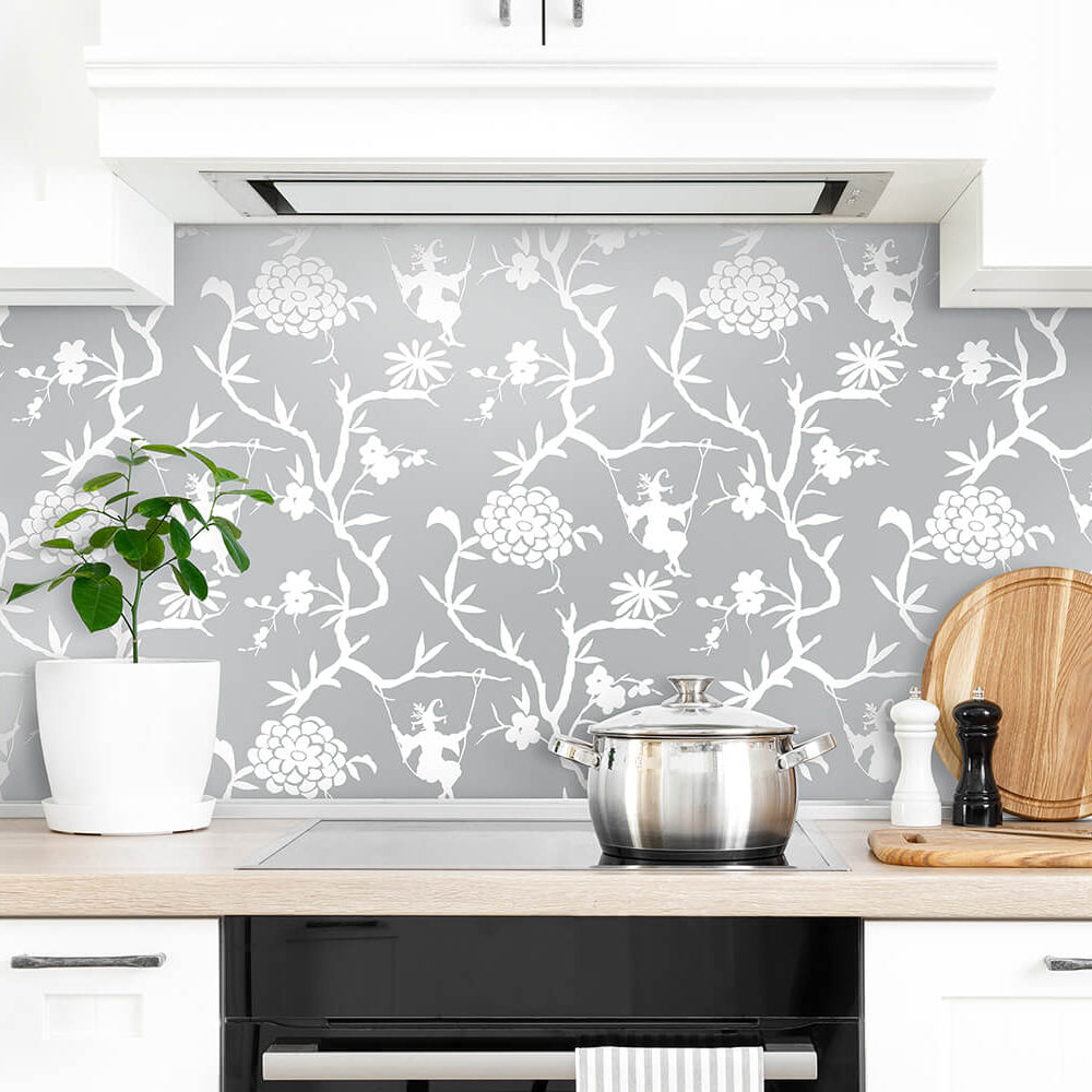 
                  
                    NW36608 chinoiserie silhouette botanical peel and stick wallpaper backsplash from NextWall
                  
                