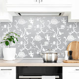 NW36608 chinoiserie silhouette botanical peel and stick wallpaper backsplash from NextWall