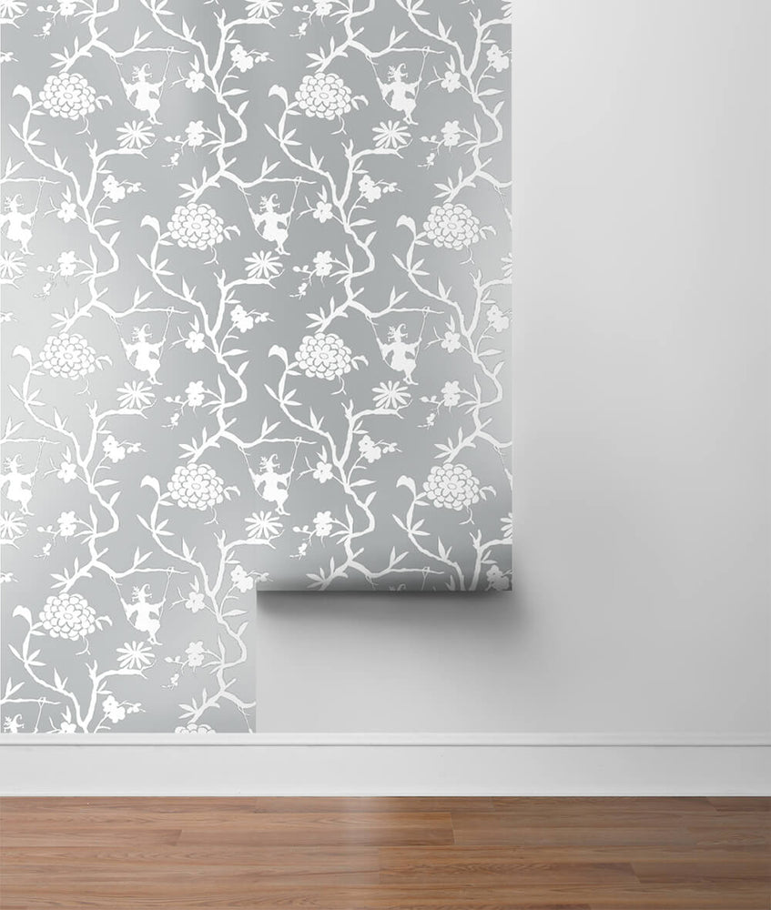 NW36608 chinoiserie silhouette botanical peel and stick wallpaper roll from NextWall