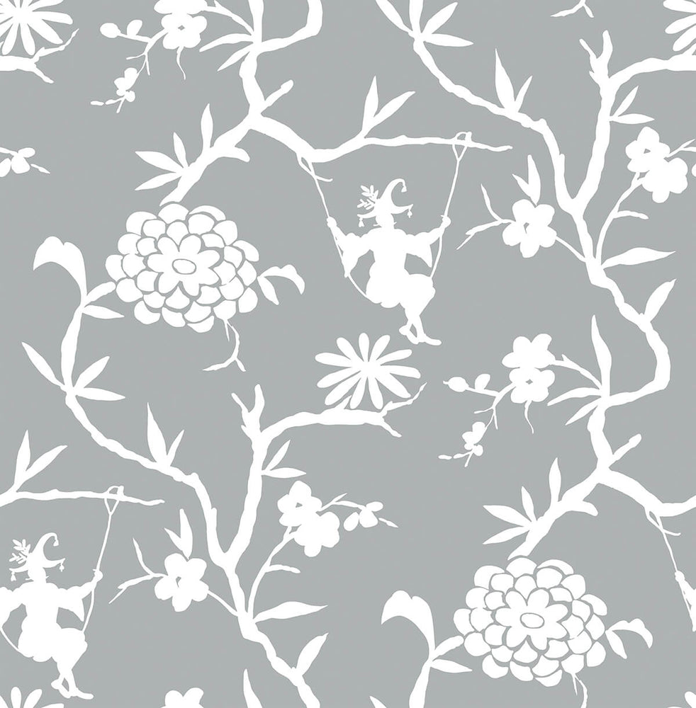 NW36608 chinoiserie silhouette botanical peel and stick wallpaper from NextWall