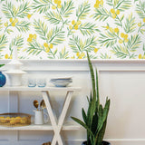 NW36703 lemon branch botanical peel and stick removable wallpaper dining room from NextWall