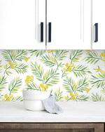 NW36703 lemon branch botanical peel and stick removable wallpaper backsplash from NextWall