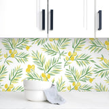 NW36703 lemon branch botanical peel and stick removable wallpaper backsplash from NextWall