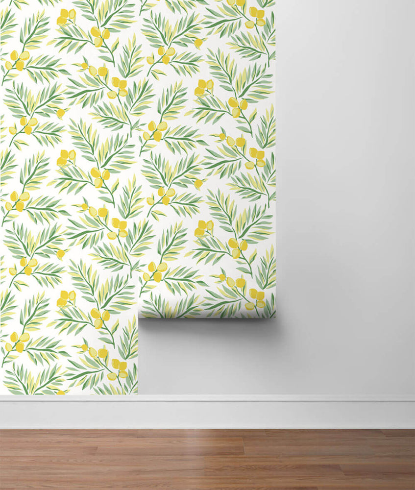 NW36703 lemon branch botanical peel and stick removable wallpaper roll from NextWall