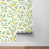 NW36703 lemon branch botanical peel and stick removable wallpaper roll from NextWall