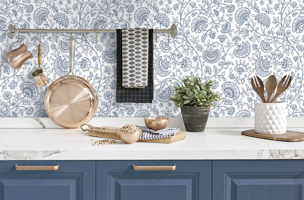 NW36812 paisley trail bohemian peel and stick removable wallpaper kitchen from NextWall