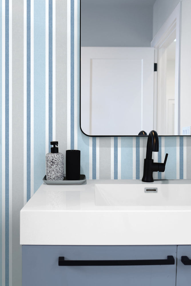 NW37002 linen cut stripe peel and stick removable wallpaper powder room from NextWall