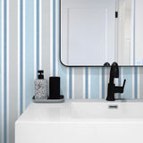 NW37002 linen cut stripe peel and stick removable wallpaper powder room from NextWall