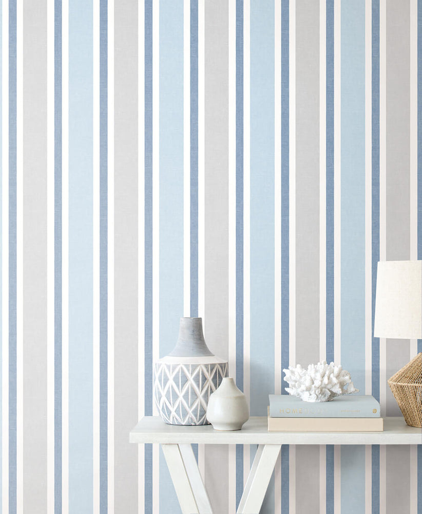 NW37002 linen cut stripe peel and stick removable wallpaper entryway from NextWall