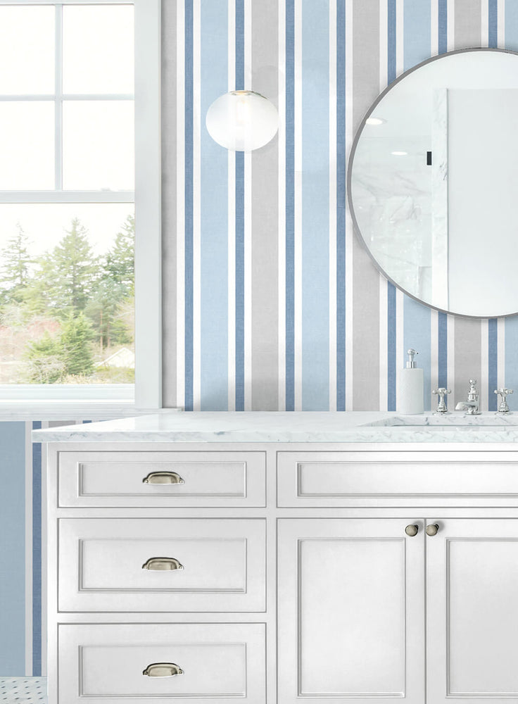 NW37002 linen cut stripe peel and stick removable wallpaper bathroom from NextWall