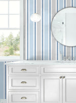 NW37002 linen cut stripe peel and stick removable wallpaper bathroom from NextWall