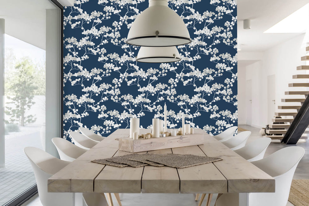 NW37202 cyprus blossom floral peel and stick removable wallpaper dining room by NextWall