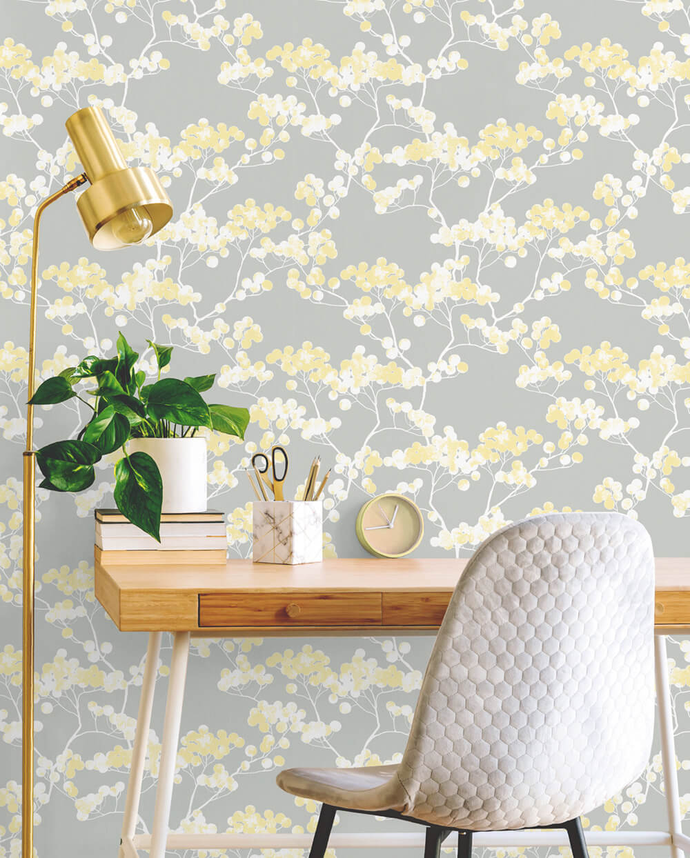 NW37203 cyprus blossom floral peel and stick removable wallpaper desk by NextWall