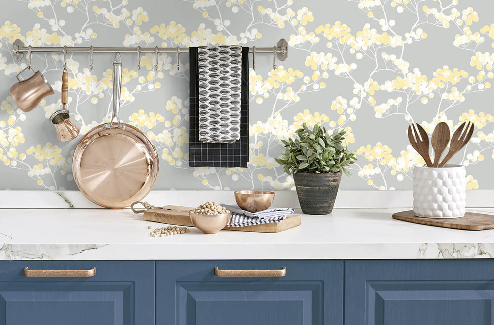 NW37203 cyprus blossom floral peel and stick removable wallpaper kitchen by NextWall