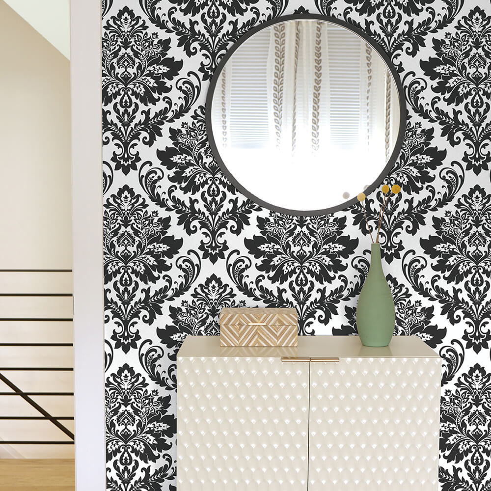 
                  
                    NW37400 black damask peel and stick removable wallpaper bedroom from NextWall
                  
                