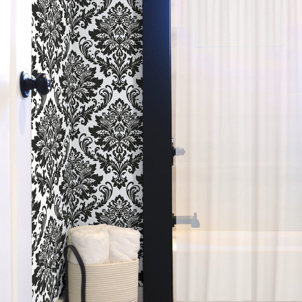 
                  
                    NW37400 black damask peel and stick removable wallpaper bathroom from NextWall
                  
                
