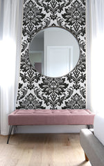 NW37400 black damask peel and stick removable wallpaper decor from NextWall