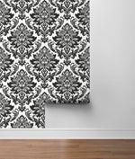 NW37400 black damask peel and stick removable wallpaper roll from NextWall