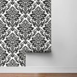 NW37400 black damask peel and stick removable wallpaper roll from NextWall