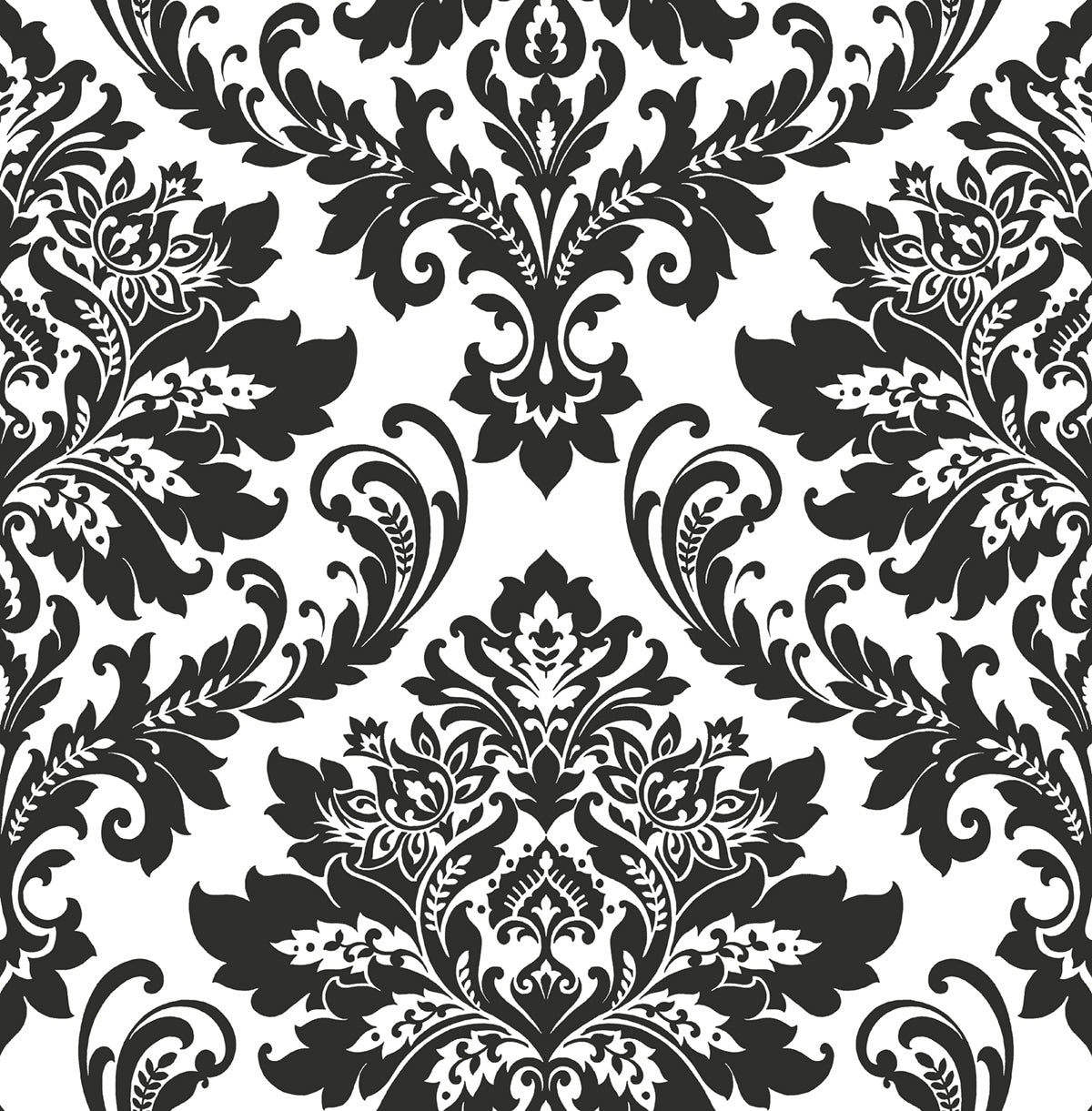 NW37400 black damask peel and stick removable wallpaper from NextWall