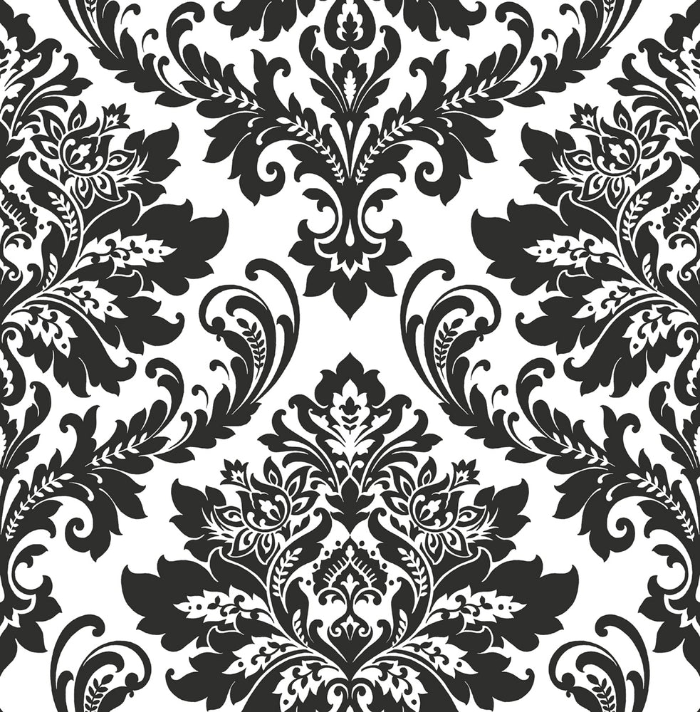 NW37400 black damask peel and stick removable wallpaper from NextWall
