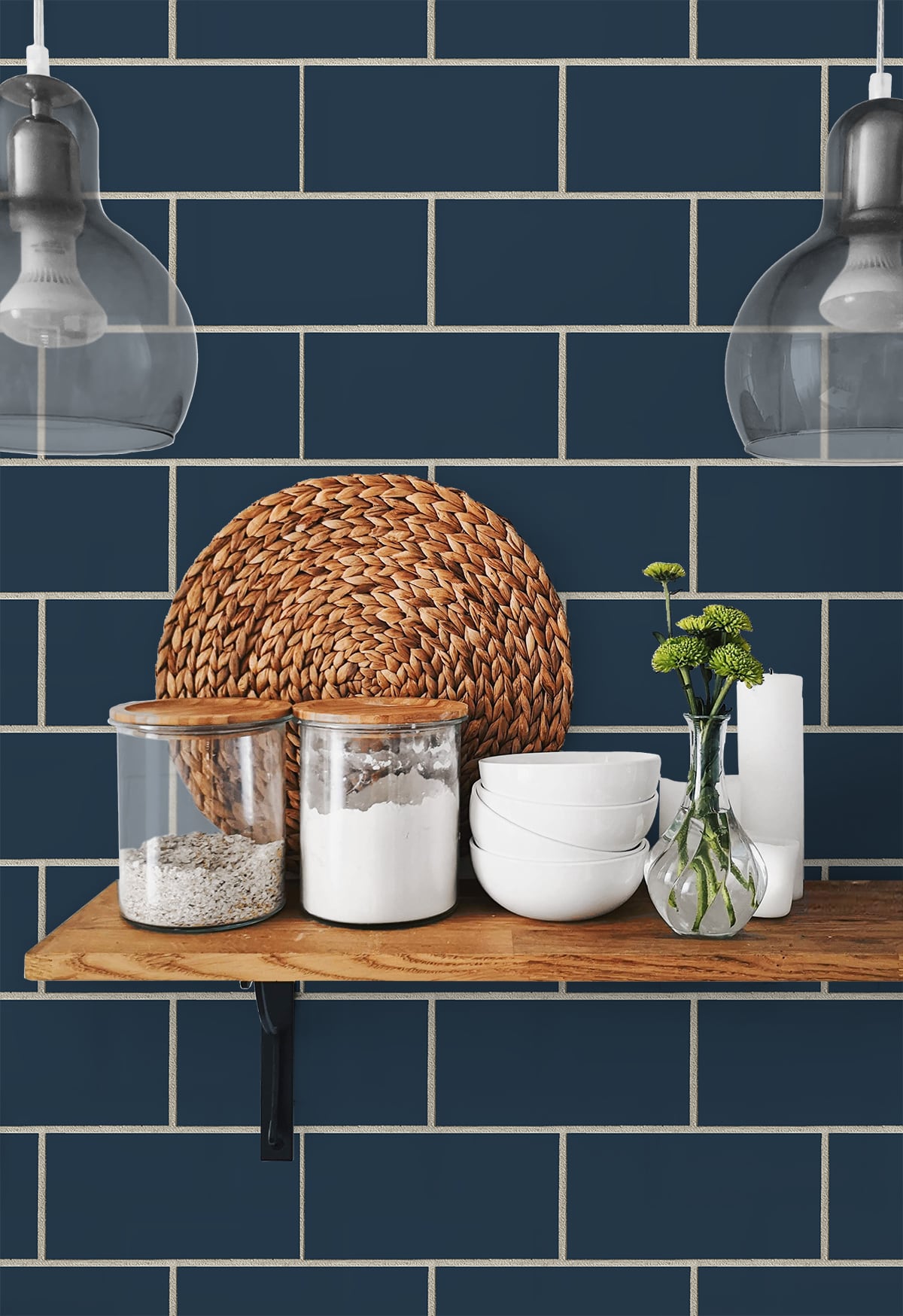 NextWall Retro Subway Tile Peel and Stick Wallpaper (Navy Blue)