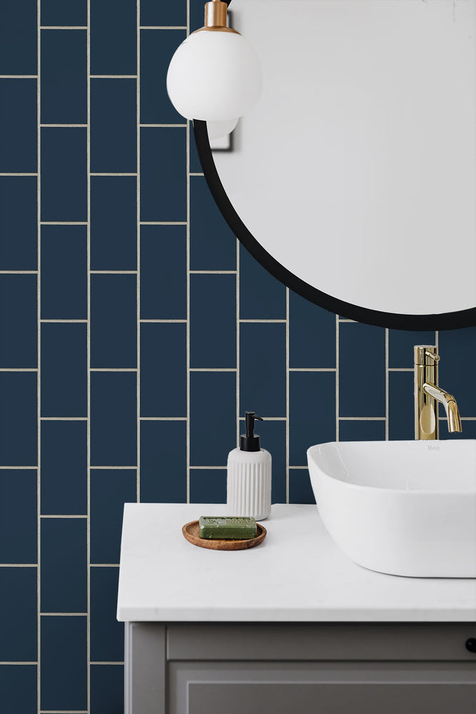 NW37602 retro faux subway tile peel and stick removable wallpaper bathroom from NextWall
