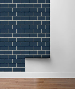 NW37602 retro faux subway tile peel and stick removable wallpaper roll from NextWall
