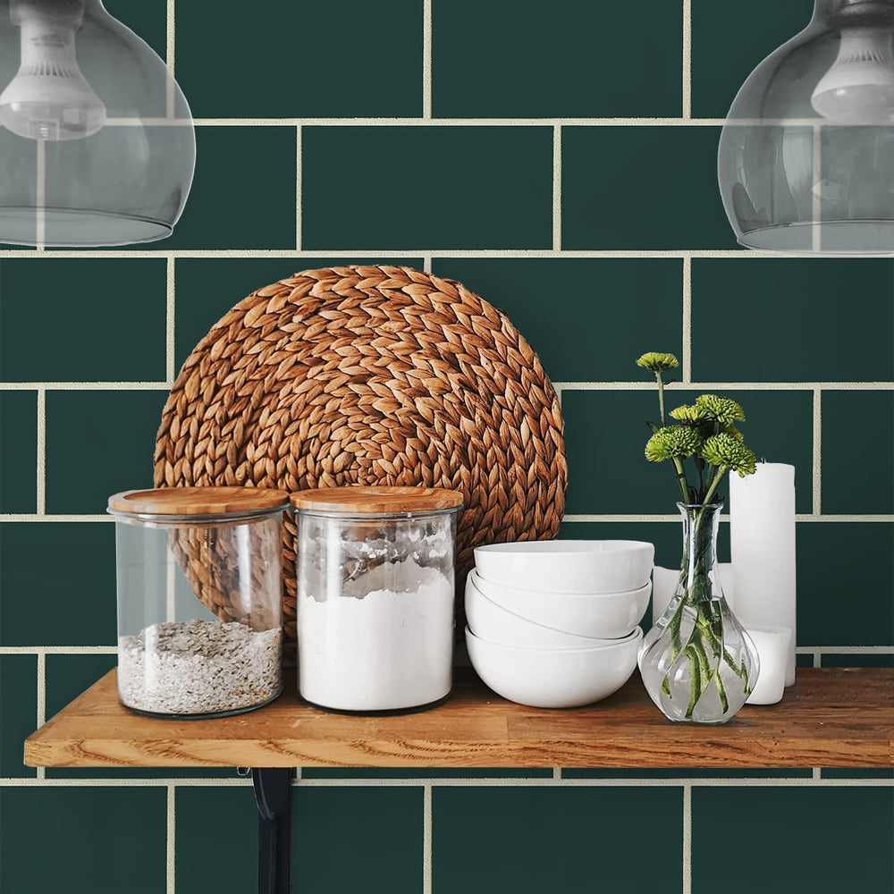 
                  
                    NW37604 retro faux subway tile peel and stick removable wallpaper shelves from NextWall
                  
                