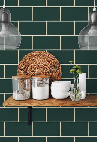 NW37604 retro faux subway tile peel and stick removable wallpaper shelves from NextWall