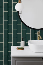 NW37604 retro faux subway tile peel and stick removable wallpaper bathroom  from NextWall