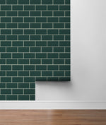NW37604 retro faux subway tile peel and stick removable wallpaper roll from NextWall