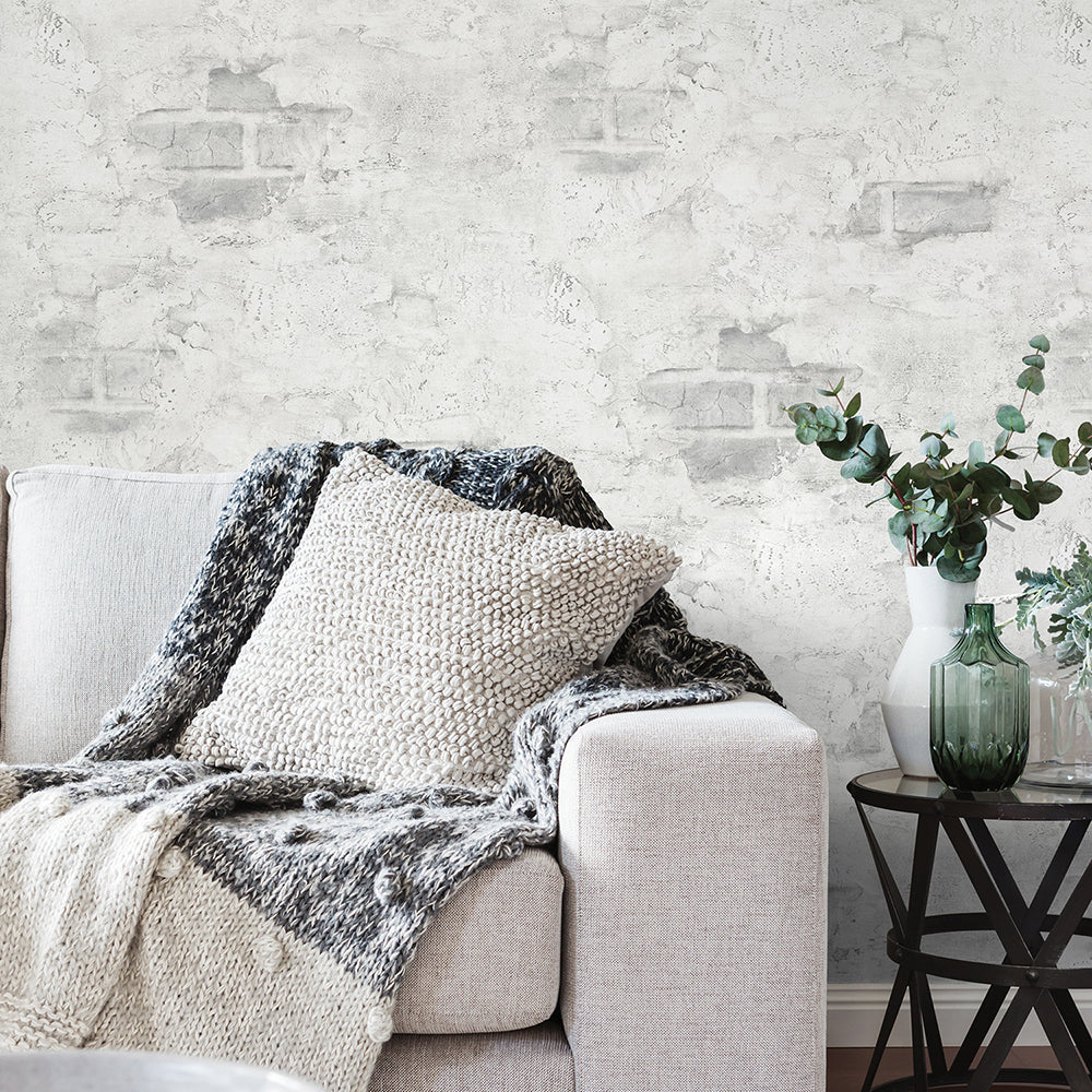 
                  
                    NW37800 stuccoed faux brick peel ands stick removable wallpaper living room from NextWall
                  
                