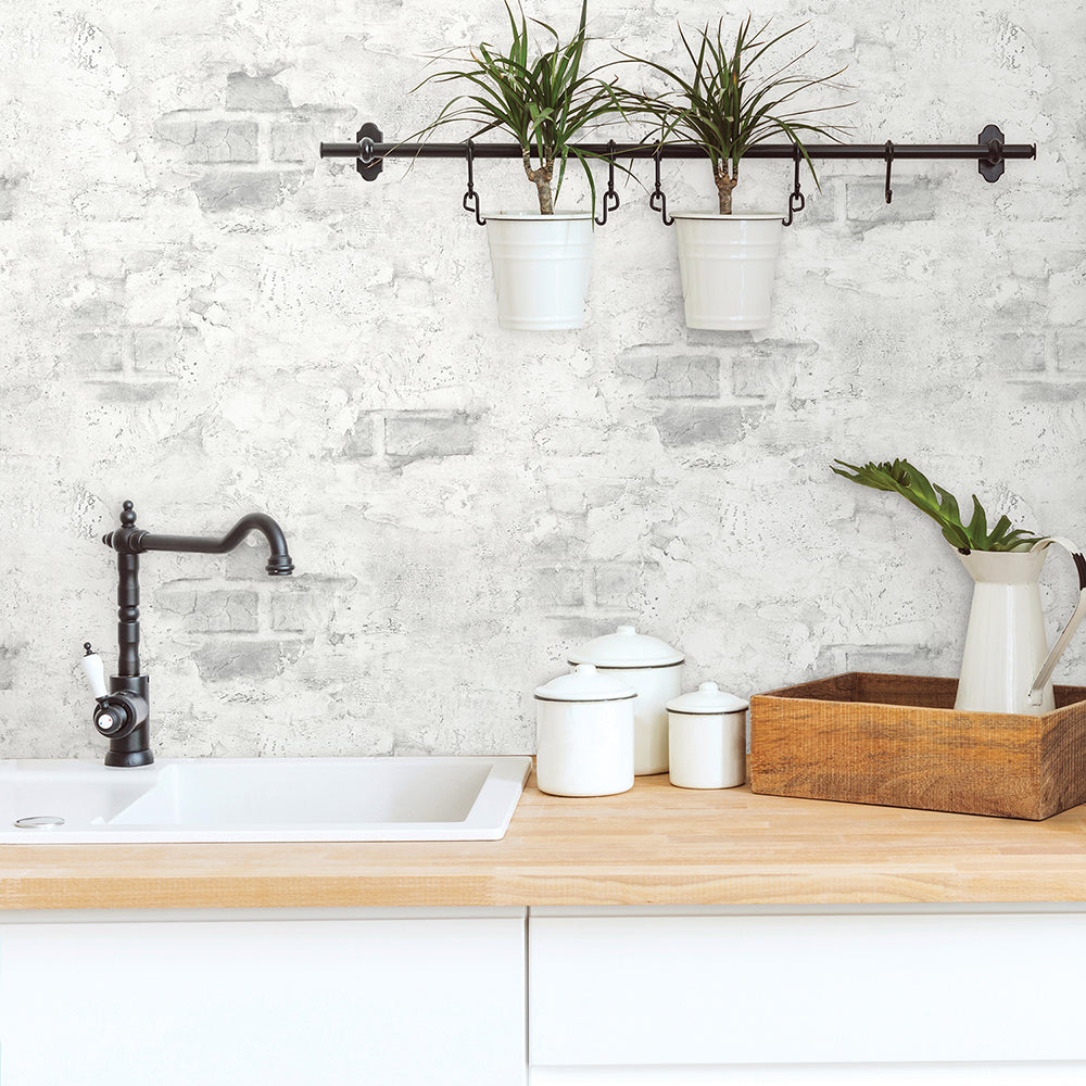 
                  
                    NW37800 stuccoed faux brick peel ands stick removable wallpaper backsplash from NextWall
                  
                