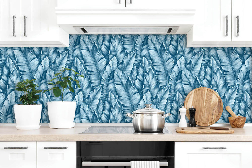 NW37902 Baha banana leaf peel and stick removable wallpaper backsplash from NextWall