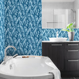 NW37902 Baha banana leaf peel and stick removable wallpaper bathroom from NextWall