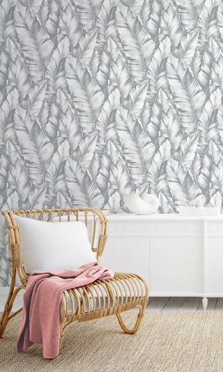 NW37908 Baha banana leaf peel and stick removable wallpaper living room from NextWall