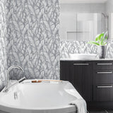 NW37908 Baha banana leaf peel and stick removable wallpaper bathroom from NextWall