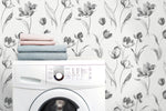 NW38100 Tulip toss floral peel and stick wallpaper laundry room from NextWall