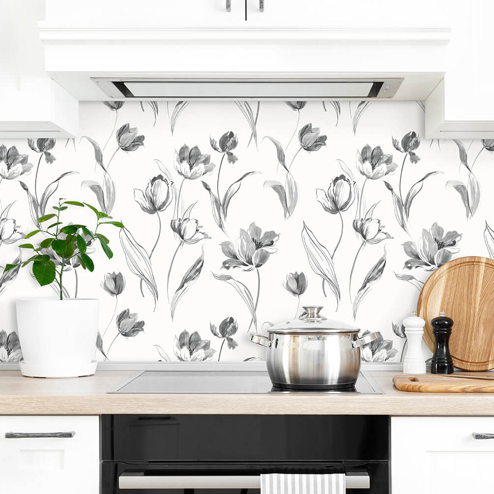 
                  
                    NW38100 Tulip toss floral peel and stick wallpaper kitchen from NextWall
                  
                