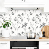NW38100 Tulip toss floral peel and stick wallpaper kitchen from NextWall