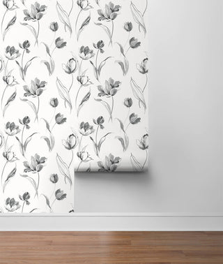 NW38100 Tulip toss floral peel and stick wallpaper roll from NextWall