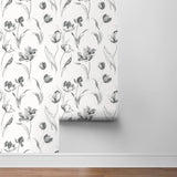 NW38100 Tulip toss floral peel and stick wallpaper roll from NextWall