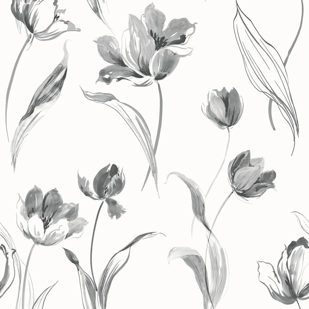 NW38100 Tulip toss floral peel and stick wallpaper from NextWall