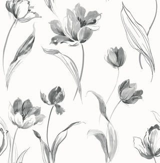 NW38100 Tulip toss floral peel and stick wallpaper from NextWall