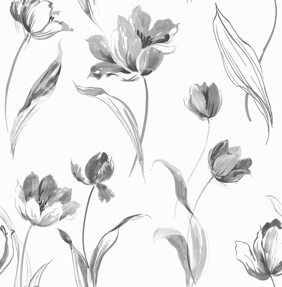 NW38100 Tulip toss floral peel and stick wallpaper from NextWall