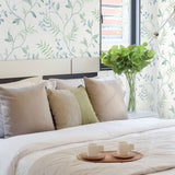 NW38204 watercolor leaf trail botanical peel and stick wallpaper bedroom from NextWall
