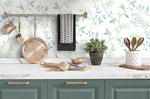 NW38204 watercolor leaf trail botanical peel and stick wallpaper kitchen from NextWall